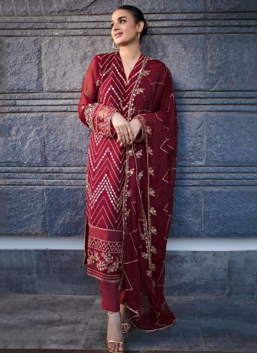 Maroon Georgette Embroidered Trendy Salwar Kameez for Ceremonial