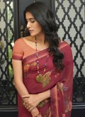 Maroon Georgette Lace Traditional Saree - 1