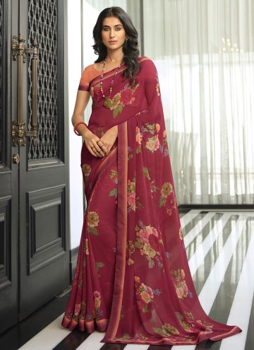 Maroon Georgette Lace Traditional Saree
