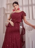Maroon Imported Sequins Work Readymade Designer Gown for Ceremonial - 1