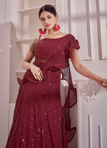 Maroon Imported Sequins Work Readymade Designer Gown for Ceremonial