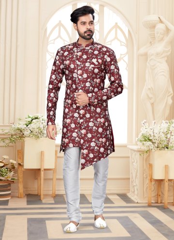 Maroon Indo Western in Jacquard with Digital Print