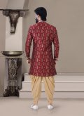 Maroon Jacquard Embroidered Indo Western Sherwani for Ceremonial - 1