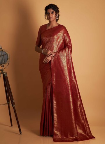 Maroon Kanjivaram Silk Woven Trendy Saree for Cere