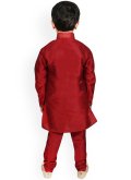 Maroon Kurta Pyjama in Art Dupion Silk with Embroidered - 1