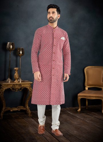 Maroon Kurta Pyjama in Lucknowi with Embroidered