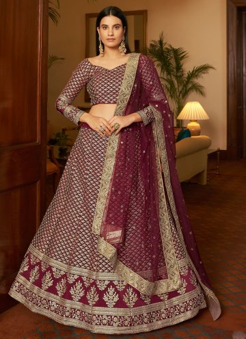 Maroon Lehenga Choli in Faux Crepe with Embroidere
