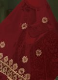 Maroon Lehenga Choli in Velvet with Embroidered - 1