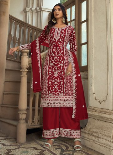 Maroon Net Embroidered Salwar Suit