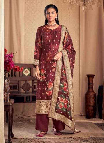 Maroon Organza Digital Print Floor Length Leyered Salwar Suit