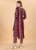 Maroon Pant Style Suit in Blended Cotton with Embroidered - 2