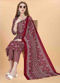 Maroon Pant Style Suit in Blended Cotton with Embroidered - 3