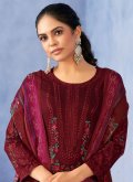 Maroon Pashmina Embroidered Salwar Suit - 1