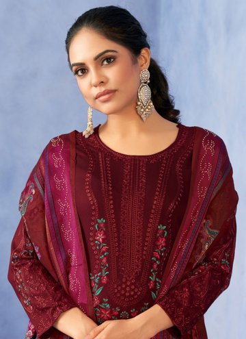 Maroon Pashmina Embroidered Salwar Suit