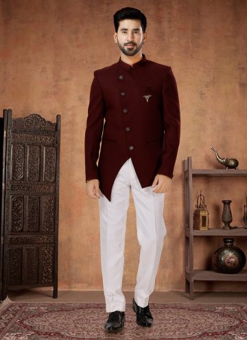 Maroon Rayon Buttons Jodhpuri Suit