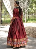 Maroon Readymade Designer Gown in Cotton  with Woven - 1