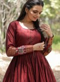 Maroon Readymade Designer Gown in Cotton  with Woven - 3