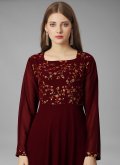 Maroon Readymade Designer Gown in Georgette with Embroidered - 1