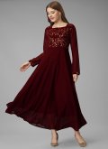 Maroon Readymade Designer Gown in Georgette with Embroidered - 2