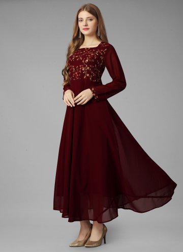 Maroon Readymade Designer Gown in Georgette with E