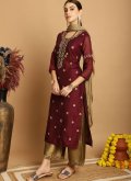 Maroon Salwar Suit in Chanderi with Embroidered - 1