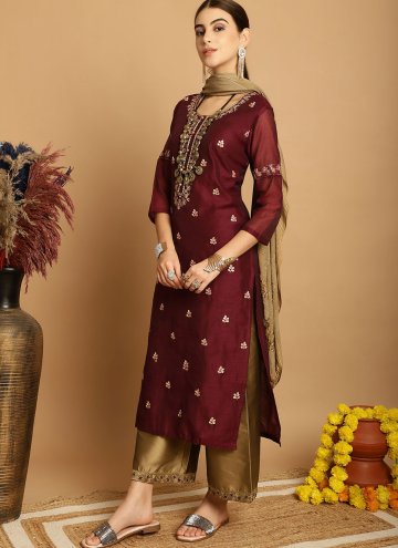 Maroon Salwar Suit in Chanderi with Embroidered