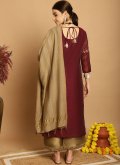 Maroon Salwar Suit in Chanderi with Embroidered - 2