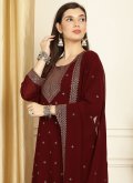 Maroon Salwar Suit in Georgette with Embroidered - 1