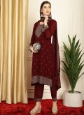 Maroon Salwar Suit in Georgette with Embroidered - 3
