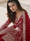 Maroon Salwar Suit in Net with Embroidered - 1