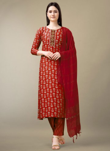 Maroon Salwar Suit in Rayon with Embroidered