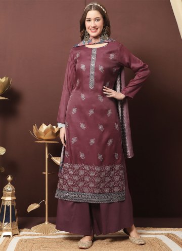 Maroon Salwar Suit in Silk with Embroidered