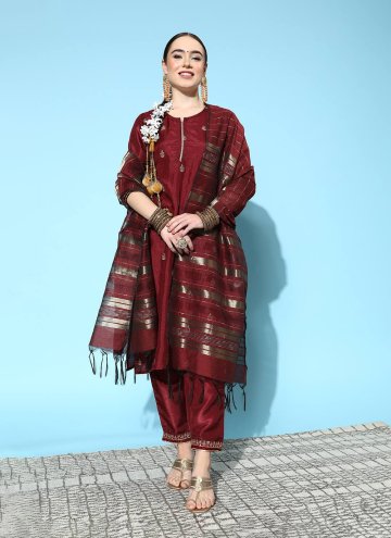 Maroon Silk Blend Woven Designer Salwar Kameez