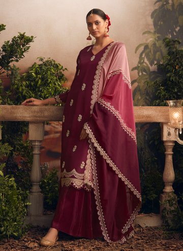 Maroon Silk Embroidered Trendy Salwar Kameez for C