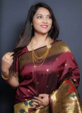 Maroon Silk Jacquard Work Designer Saree - 2
