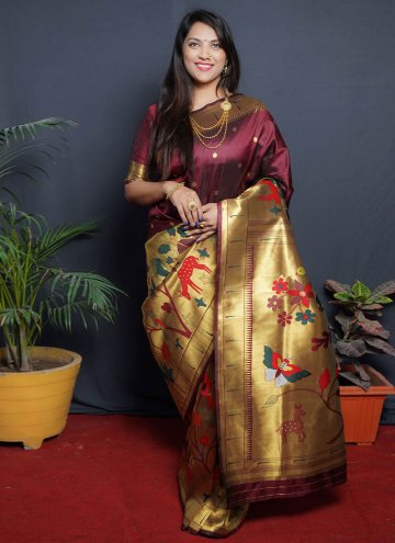 Maroon Silk Jacquard Work Designer Saree