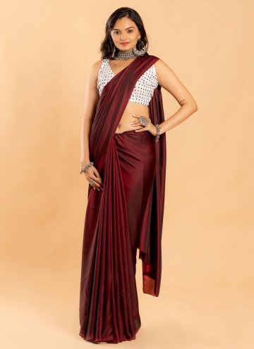 Maroon Silk Plain Work Classic Designer Saree for Casual