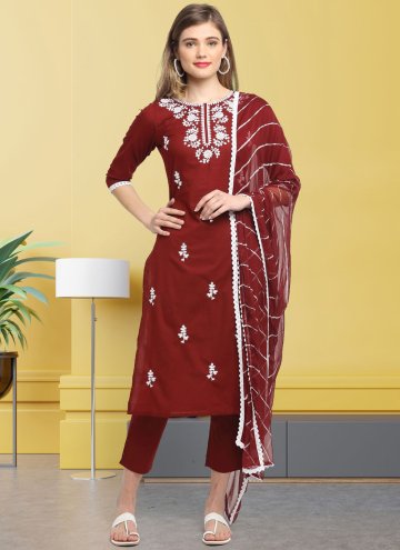 Maroon Trendy Salwar Kameez in Cotton  with Embroidered
