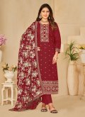 Maroon Trendy Salwar Kameez in Silk with Embroidered - 2
