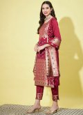 Maroon Trendy Salwar Suit in Cotton Silk with Jacquard Work - 1