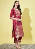 Maroon Trendy Salwar Suit in Cotton Silk with Jacquard Work - 3