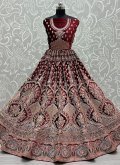 Maroon Velvet Embroidered Designer Lehenga Choli for Ceremonial - 1