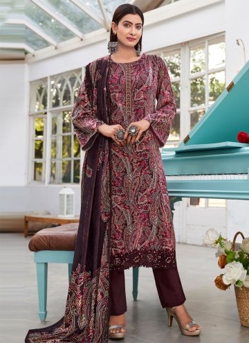 Maroon Velvet Resham Work Trendy Salwar Suit for C