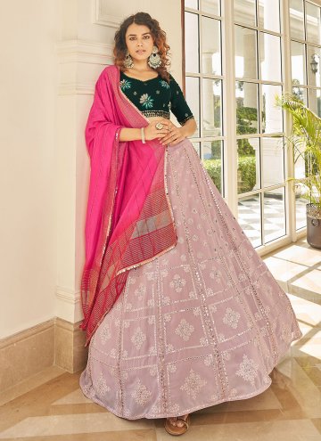 Mauve A Line Lehenga Choli in Georgette with Sequins Work