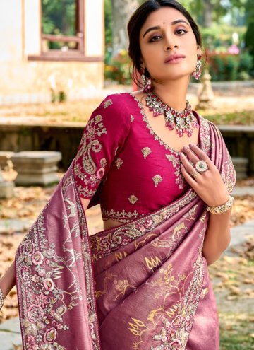 Mauve color Embroidered Silk Trendy Saree