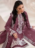 Mauve color Faux Georgette Pakistani Suit with Embroidered - 1