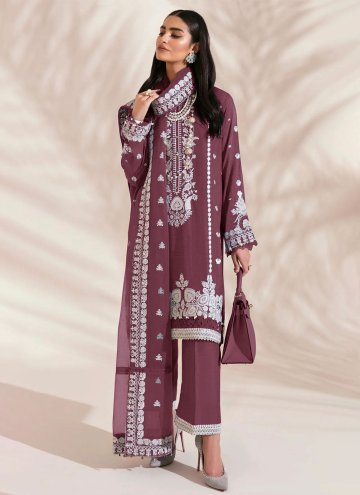 Mauve color Faux Georgette Pakistani Suit with Emb