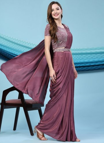 Mauve Contemporary Saree in Satin Silk with Embroidered