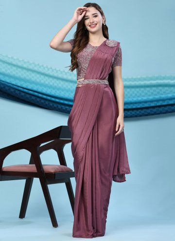 Mauve Contemporary Saree in Satin Silk with Embroi