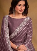 Mauve Georgette Embroidered Contemporary Saree for Ceremonial - 2